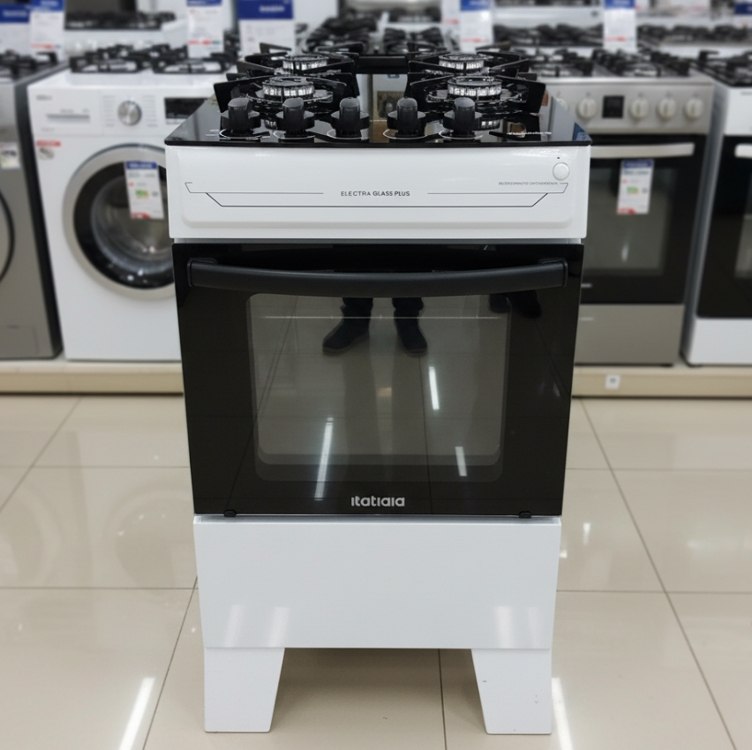 Fogão 4 Bocas a Gás Itatiaia Electra Glass Plus Mesa de Vidro Acendimento Automático Branc...