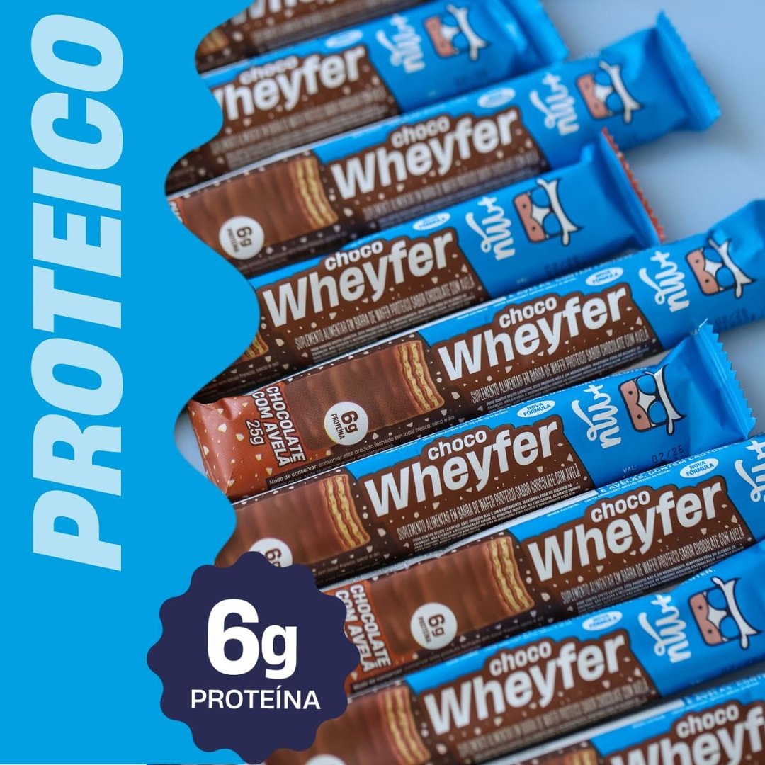 Chocowheyfer, Mais Mu, Wafer Proteico Sabor Chocolate, 6g de Proteína, Zero Açúcar, Displa...
