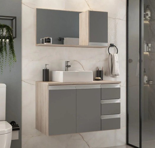 Conjunto De Banheiro Completo Prisma 80cm Gabinete - 7 cores