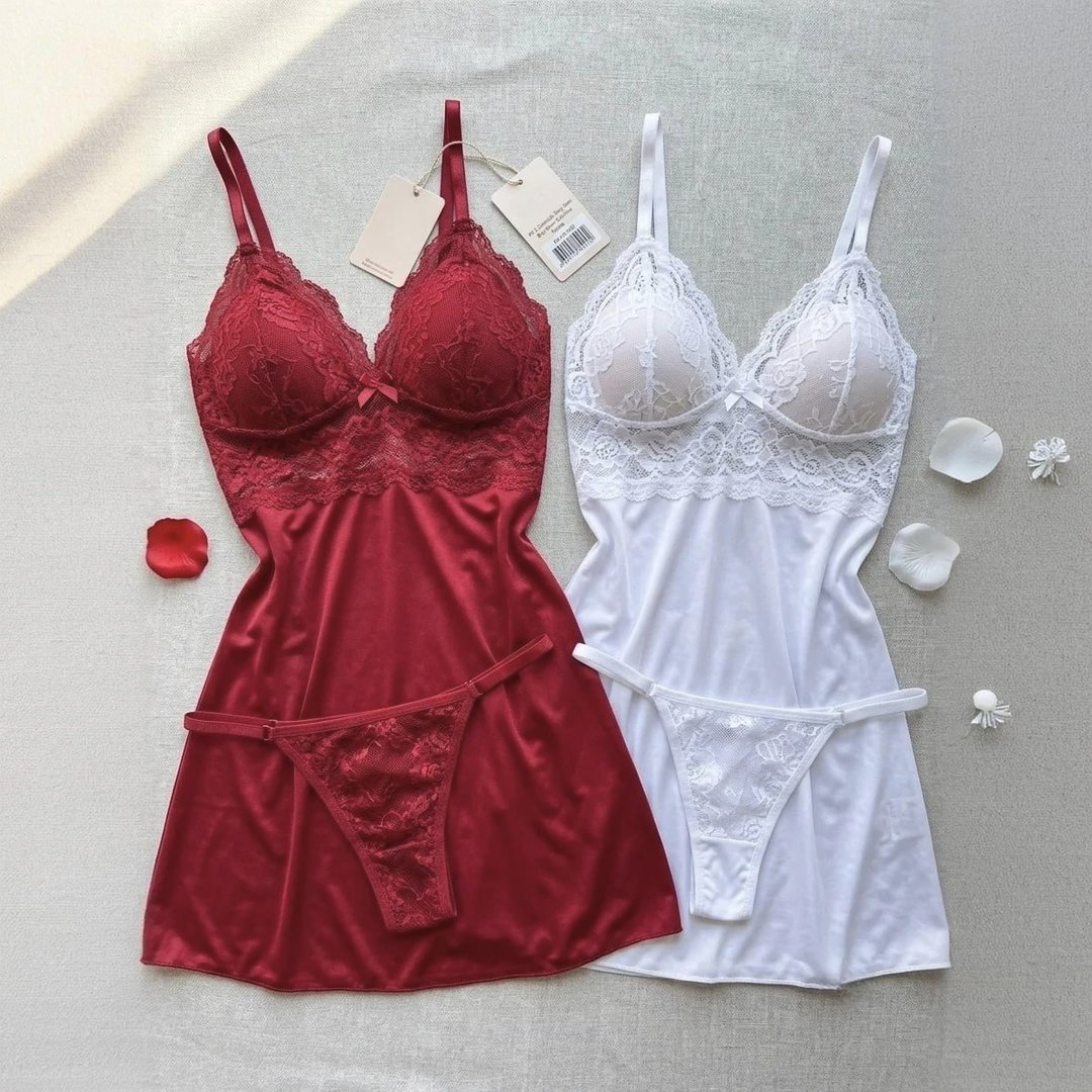 Kit 2 Camisola Sexy Sem Bojo Com Calcinha Renda Pijama Baby