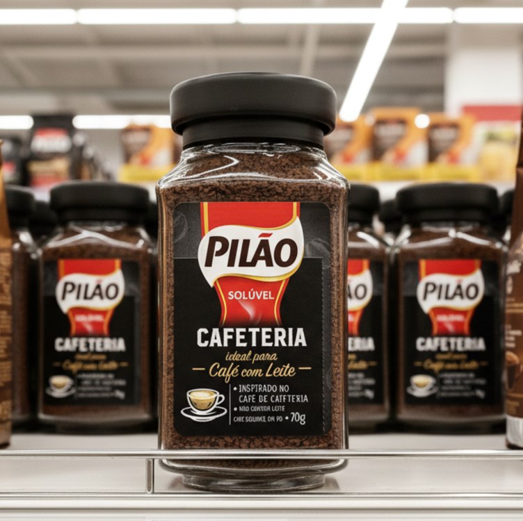 Café Solúvel em Pó Pilão Cafeteria Vidro 70g