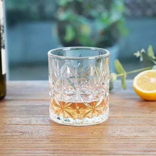 🤓Jogo 6 Copos Baixos De Vidro Lapidado - Whisky, Água, Drinks Transparente