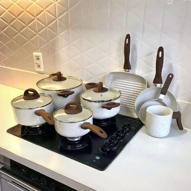 Conj De Panelas 8 Peças Ceramic Life Smart Plus Vanilla - Brinox Baunilha