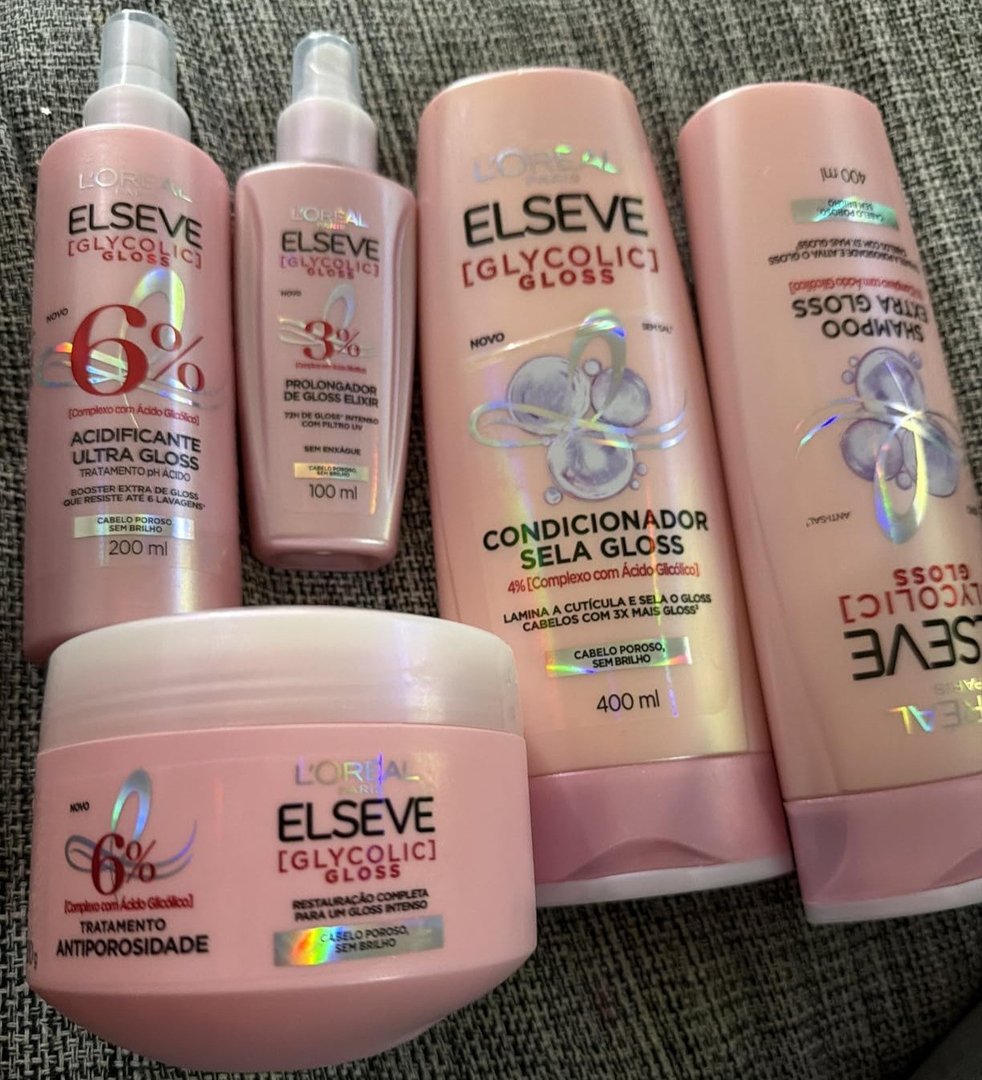 Kit Tratamento Capilar L'Oréal Paris Elseve Glycolic Gloss Combate Porosidade para Brilho e Alinhamento - 5 Produtos