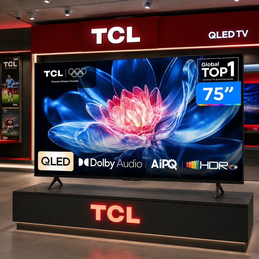 Smart TV 75" TCL 2026 4K UHD QLED Wi-Fi 5, Bluetooth e Googlecast Assistente Virtual Comando de Voz