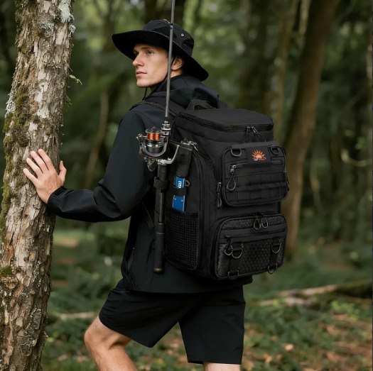 Mochila New Hawaii Cargueira Impermeável Pesca Trilha Camping Viagem Reforcada 50L Preto