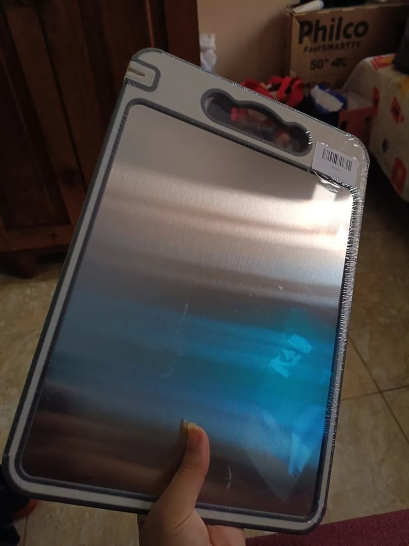 Tabua De Corte Saudável Pp Aço Inox Para Cortar Dupla Face Dupla Face Prateado