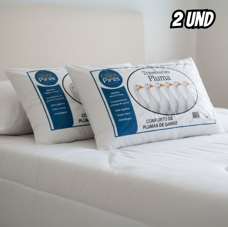 Kit 2 Travesseiros Pena De Ganso 70x50cm Toque Plumas Branco