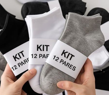 Kit 12 Pares De Meias Cano Médio Unissex Confortável