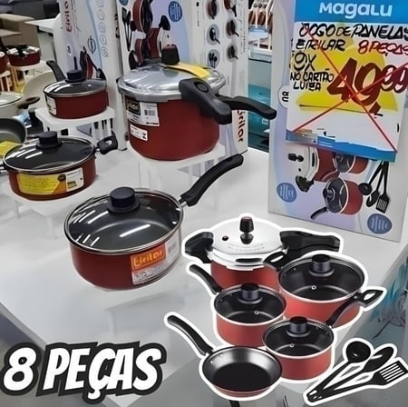 Jogo de Panelas c/ Panela de Pressão Eirilar Especial Eiriflon Supreme Antiaderente de Alu...
