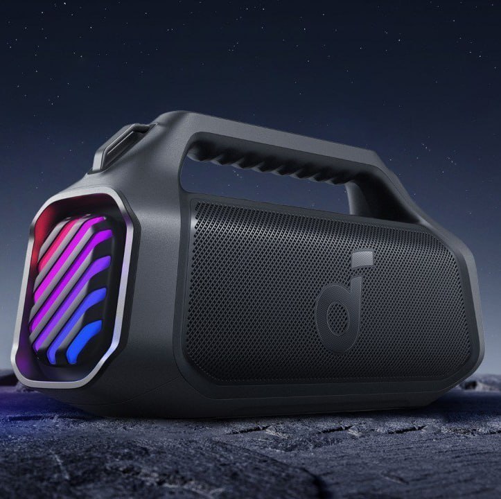 Soundcore Boom 2 da Anker Caixa de Som Portáteis Bluetooth, 80W, Subwoofer, BassUp 2.0, 24H, IPX7, Flutuante, Luzes RGB, USB-C, Equalizador Personalizado, Portátil para Camping e Praia, Preto