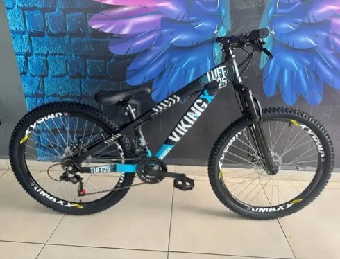 Bicicleta Aro 26 Vikingx Tuff X-25 Grau Freeride Vmaxx Rl 21 Marchas - Preto/azul
