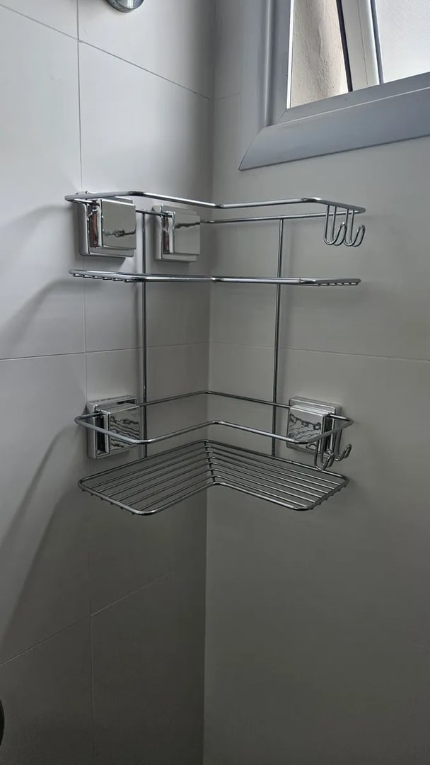 Suporte Porta Shampoo E Sabonete De Canto Ventosa Aço Arthi