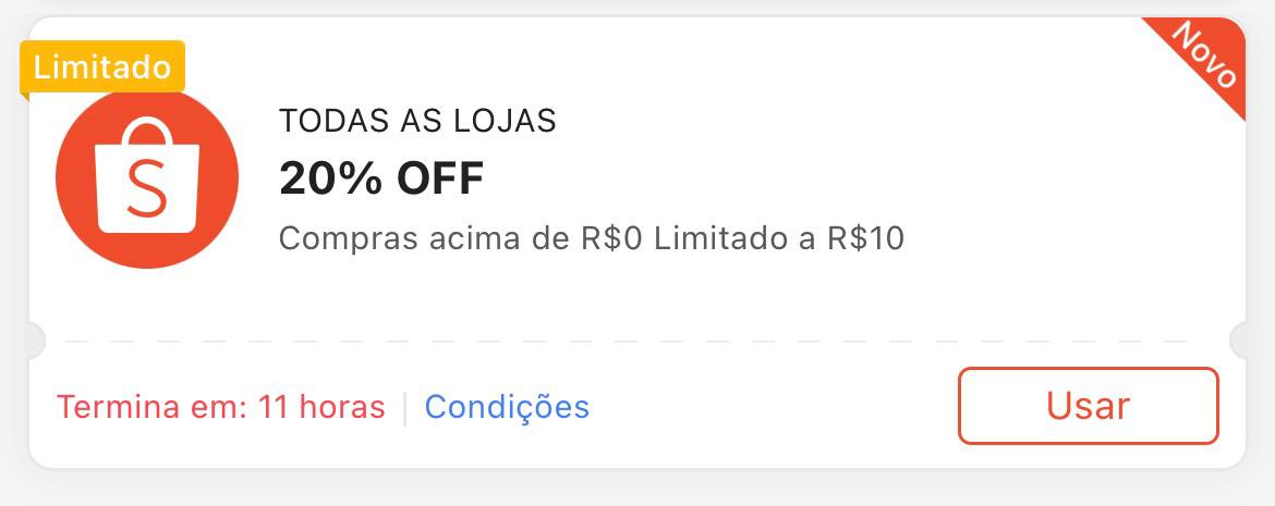 Cupom 20% Sem mínimo - Limite R$ 10