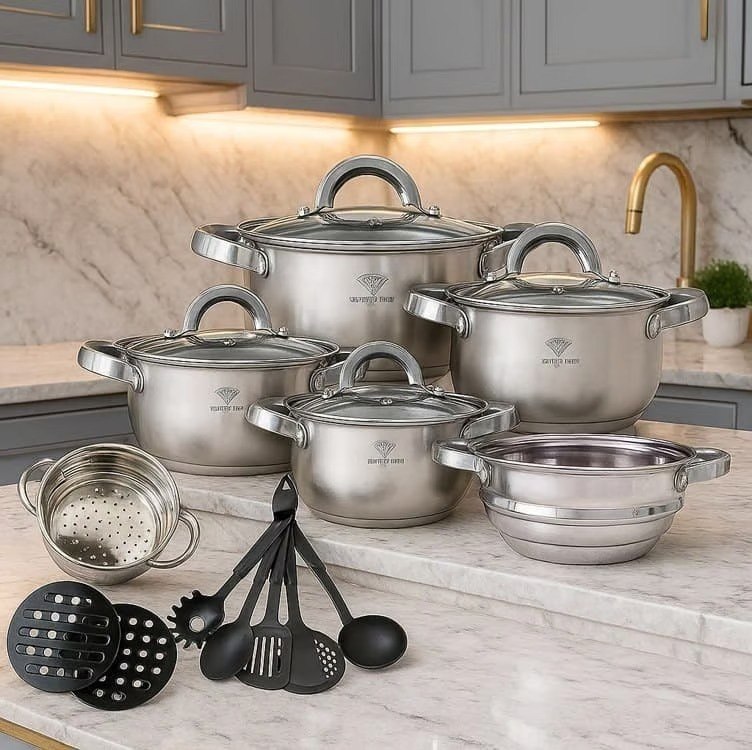 🤓Jogo Panelas Inox 19 Peças Genebra Completo C/ Utensílios