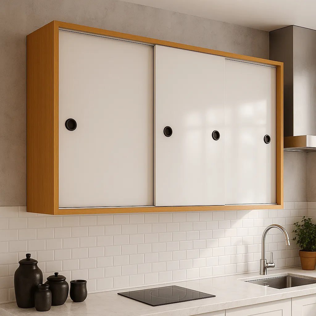 Armario De Cozinha Aereo Com Três Portas Deslizantes Trilho