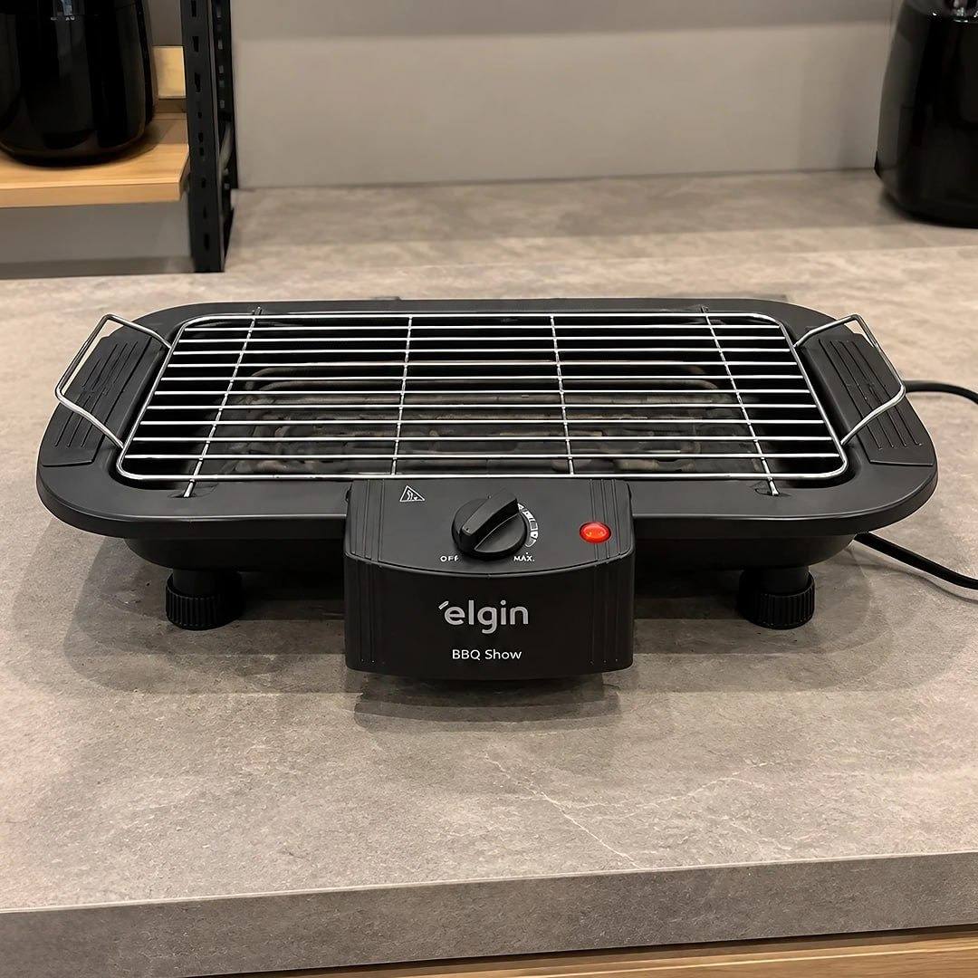 Churrasqueira Elétrica De Mesa Bbq Show Elgin 110V Com controle de temperatura, bandeja anti-fumaça e grelha removível
