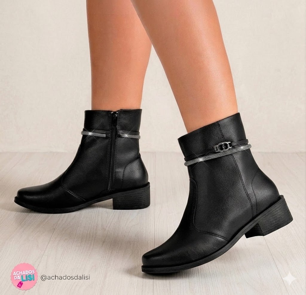Bota Feminina Lumiss Cano Curto Rasteira Montaria Strass