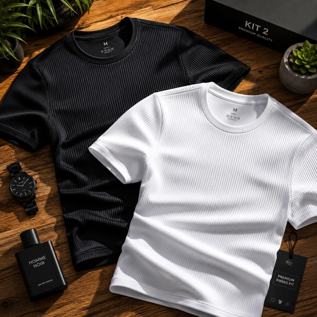 Kit 2 Camiseta Americana Canelada Ribana Algodão
