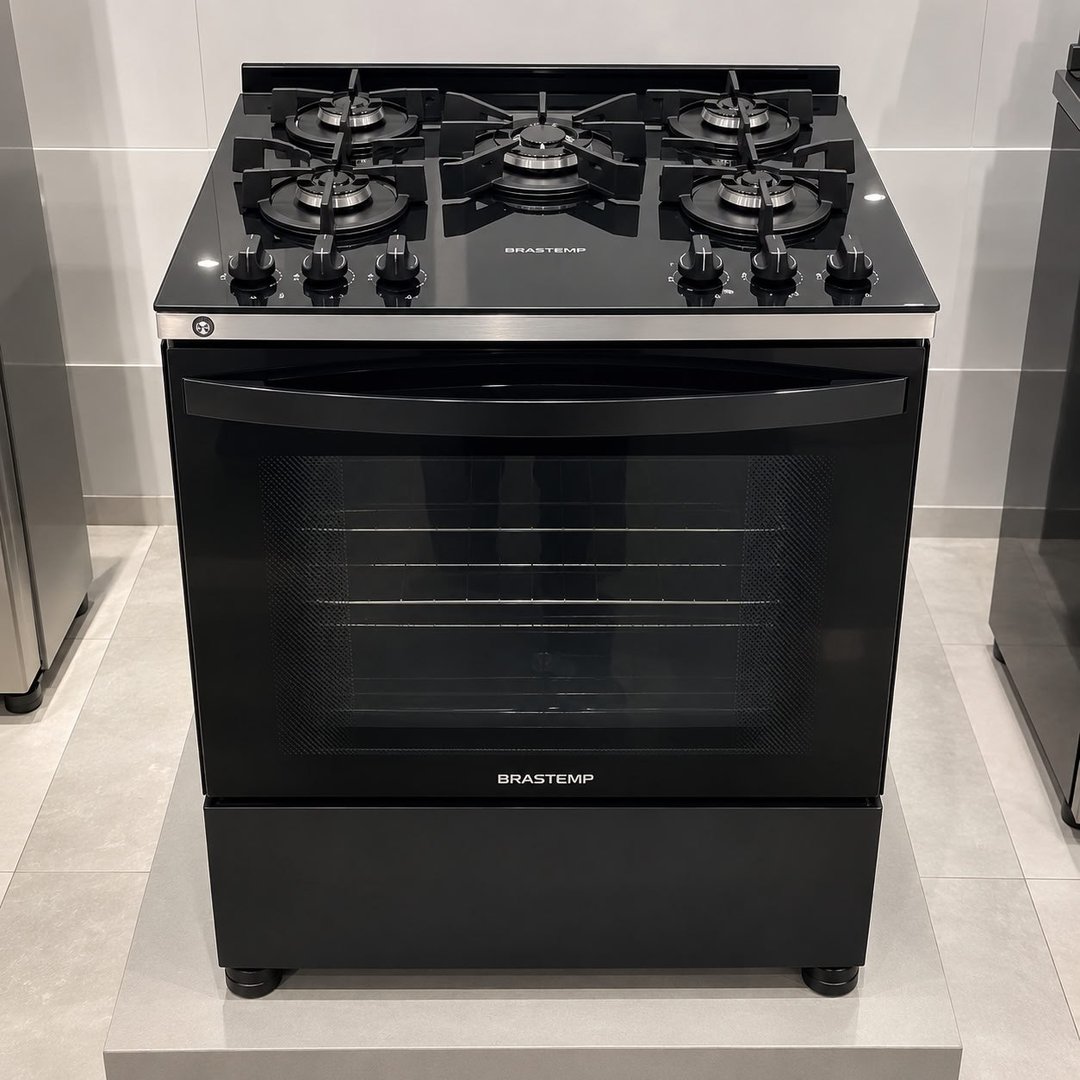 Fogão Brastemp BFS5VCE 5 Bocas Preto Com Mesa de Vidro e Turbo Chama