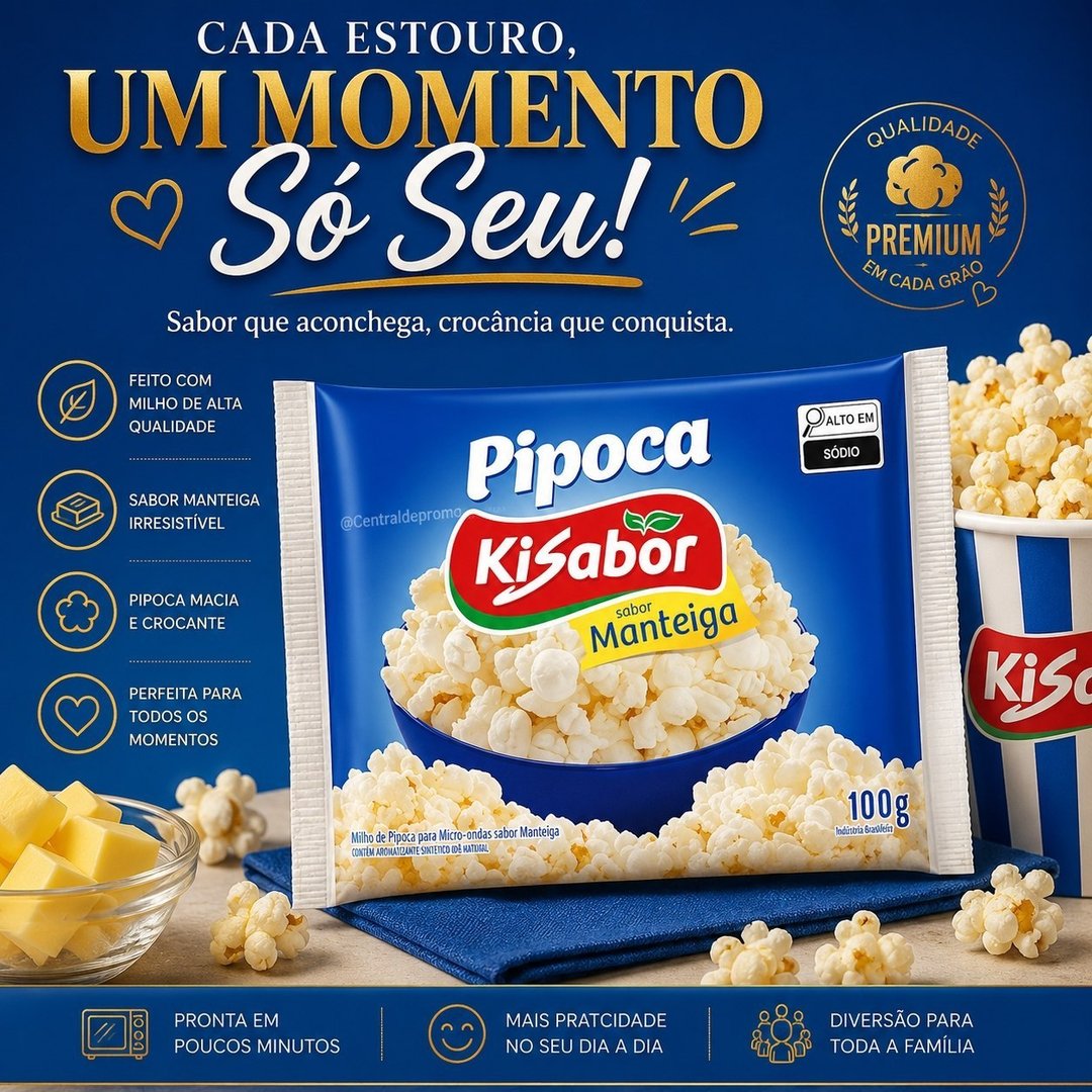 KiSabor, Pipoca de Microondas, Sabor Manteiga, 100 Gramas