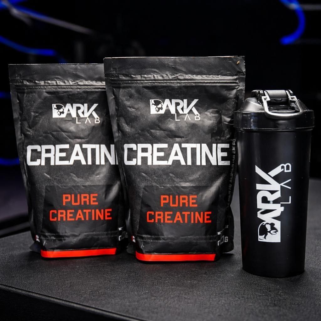 2 Creatinas Puras 500g + Coqueteleira Shaker Academia 700ml Dark Lab