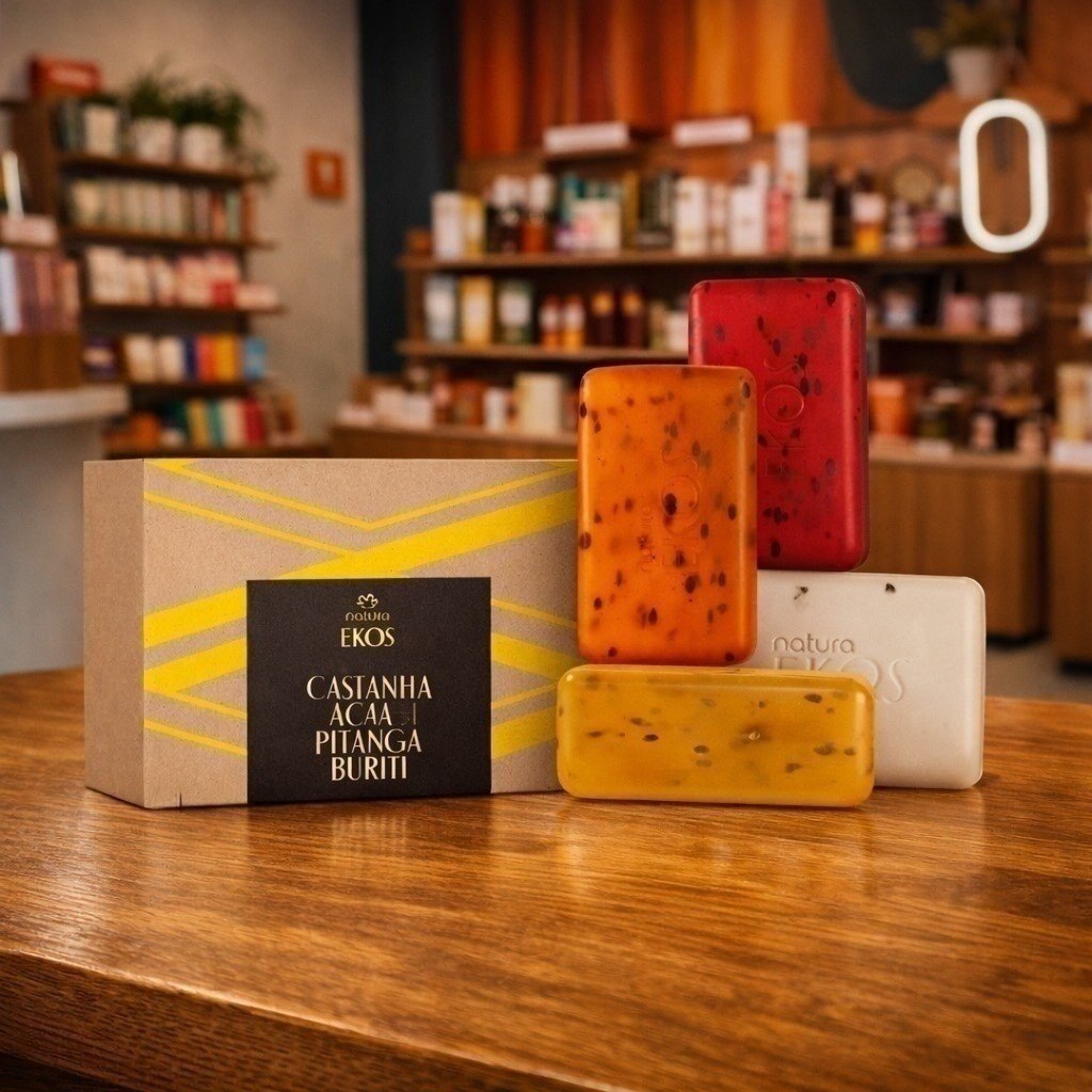 Sabonete em Barra Puro Vegetal Cremoso e Esfoliante Refrescante Ekos 4 un de 100 g