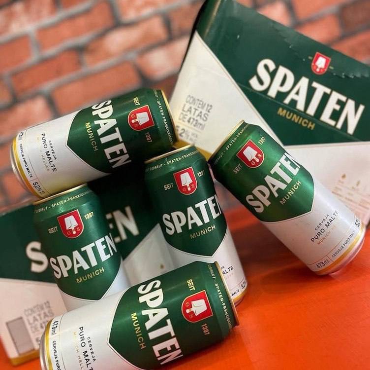 Cerveja Spaten, Puro Malte, Lata 350ml, Pack com 12 unidades