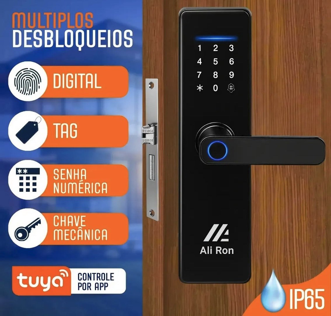Fechadura Digital Biométrica Com Senha Para Porta De Madeira Preto
