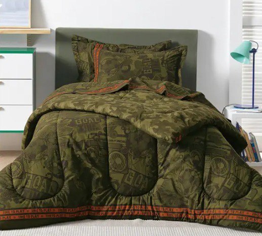 Cobre-leito Solteiro Karsten 100% Algodão 180 Fios Camuflado Verde - 2 Peças