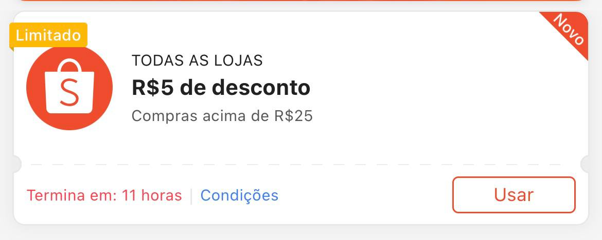 Cupom R$ 5 a partir de R$ 25 - Shopee