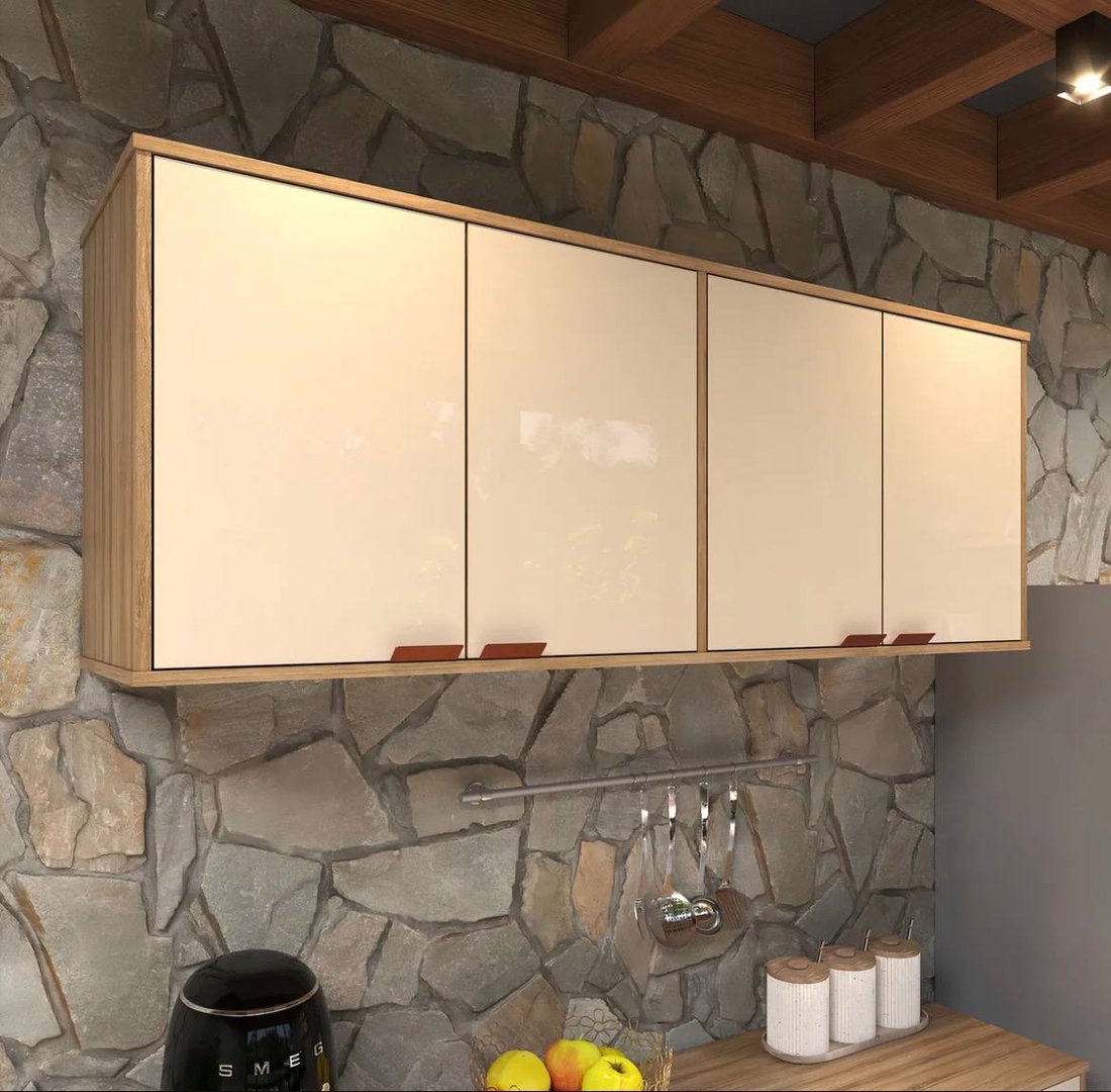 Armário Aéreo Multiuso Suspenso 4 Portas para Cozinha Sala ou Lavanderia Organizador Super...