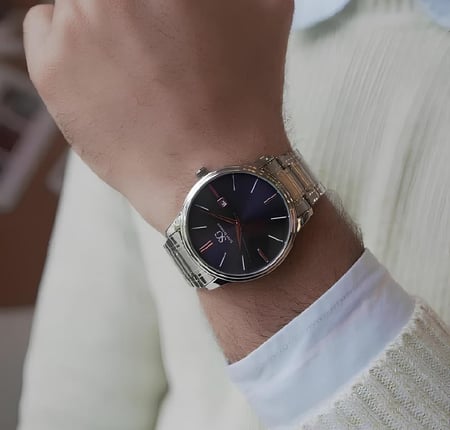 Relógio Masculino Clássico Prata Saint Germain 42mm Prateado Prateado Azul-marinho