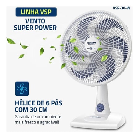 Ventilador De Mesa 30cm Super Power, Mondial, 60w - Vsp-30-w