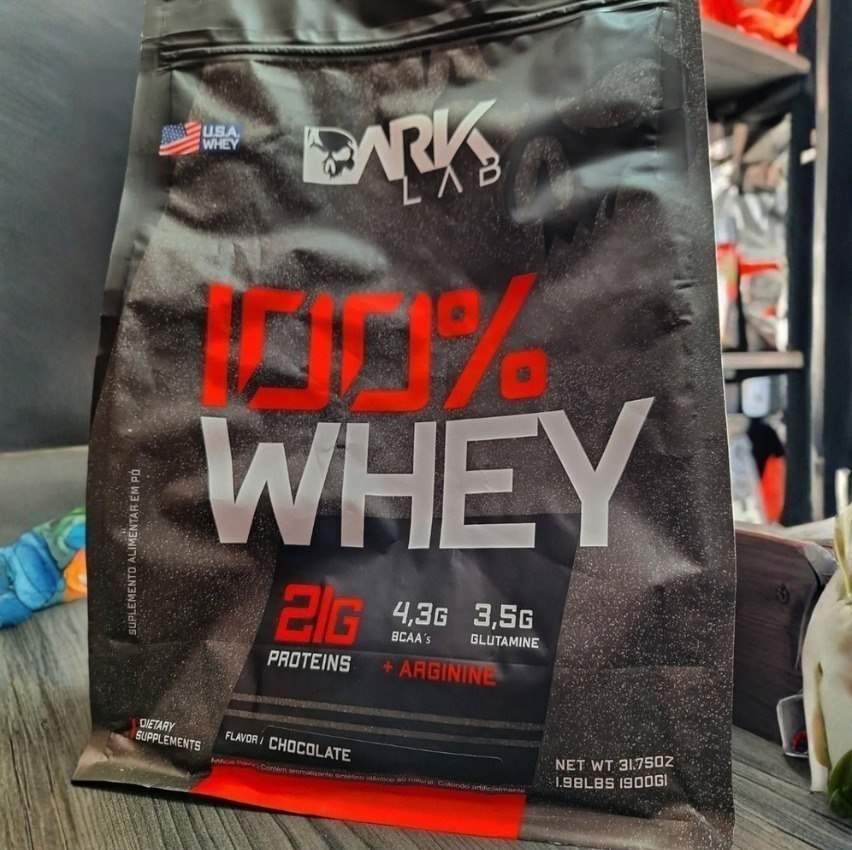 Whey Protein Concentrado 100% 900g Refil Dark Lab Sabor Morango