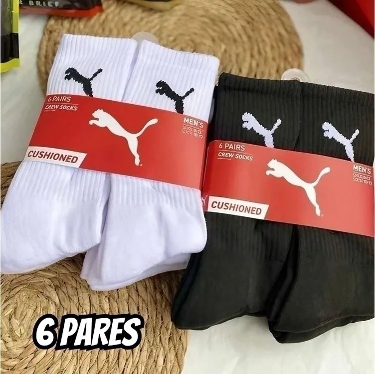 Kit 6 Pares Meias Puma Cano Médio Algodão Esportiva - Branco ou Preto