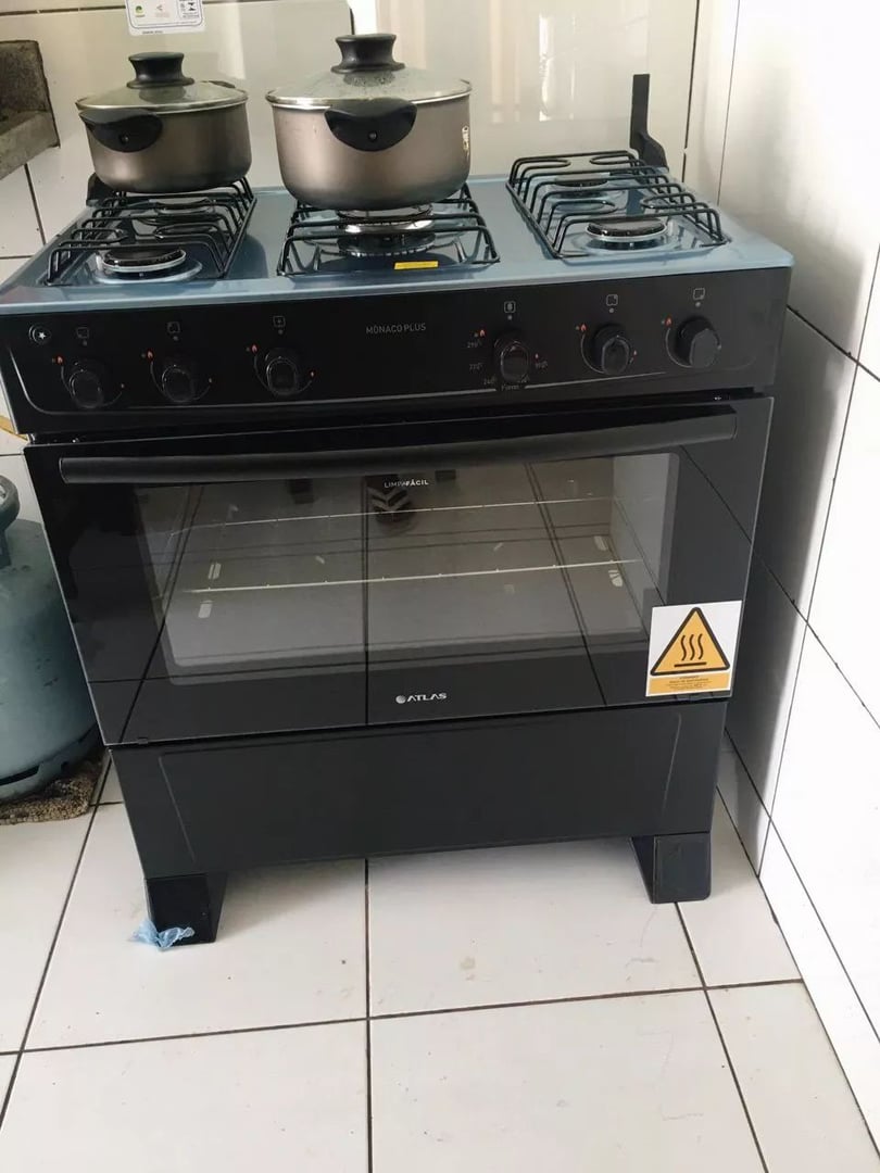 Fogão 5 Bocas Atlas Mônaco Plus com Mesa Inox  Preto Bivolt