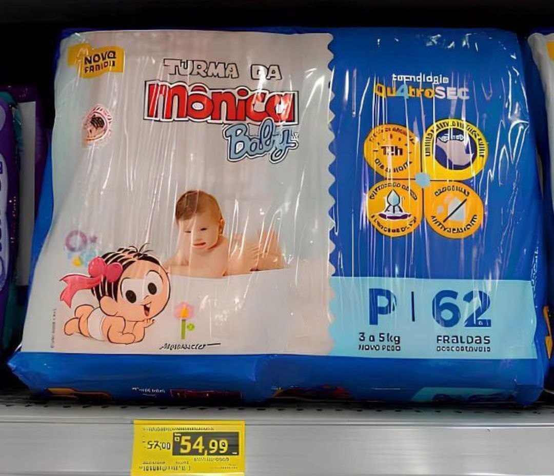 Fralda Turma da Mônica Baby Mega P 62 Unidades