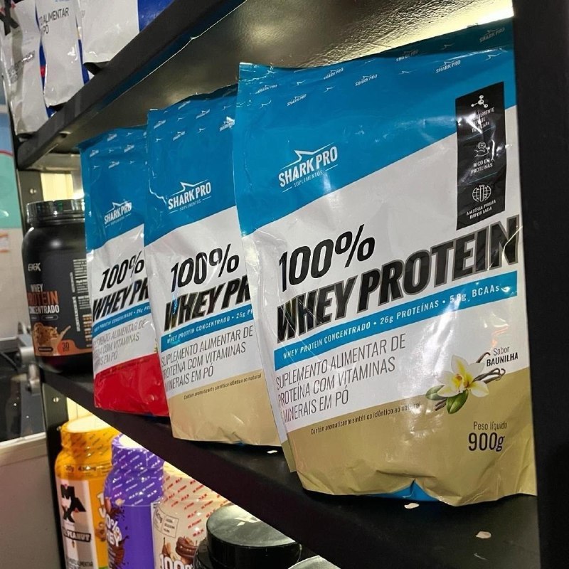 100% Whey Protein Conc Refil 900g Grow Soldiers - Shark Pro Sabor Morango