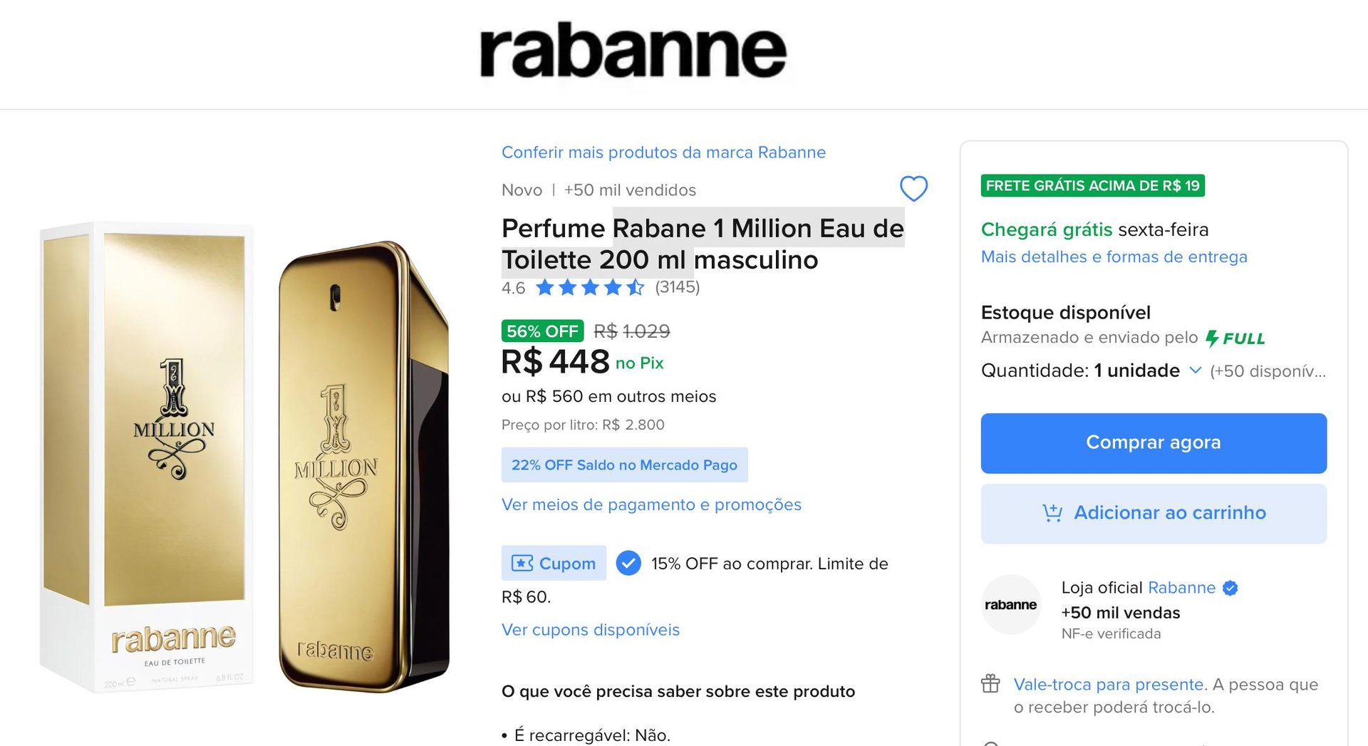 Rabanne 1 Million Eau de Toilette 200 ml