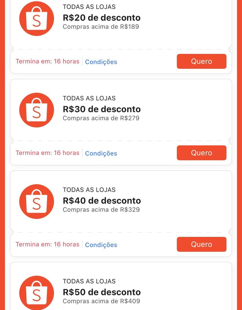 Vários Cupons Liberados - Shopee