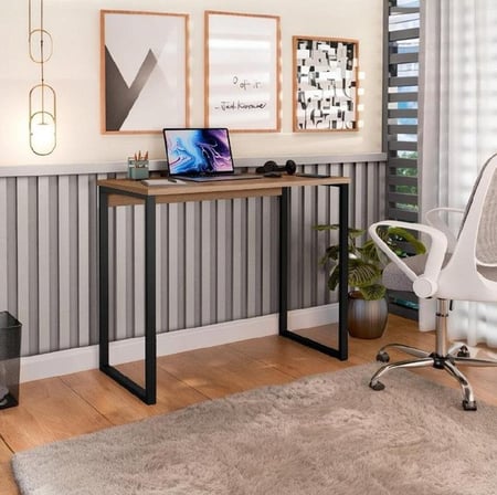Escrivaninha Industrial Mesa Estudo Aparador Office Aço Mdf
