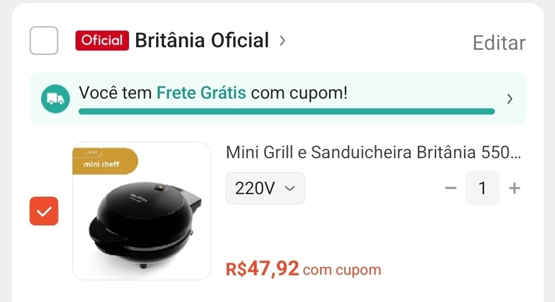 Mini Grill e Sanduicheira Britânia 550W BGRE03A
