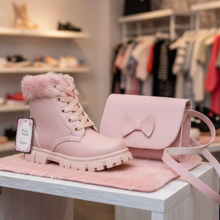 Combo Bota Feminina Infantil E Bolsa Infantil Menina Modinha
