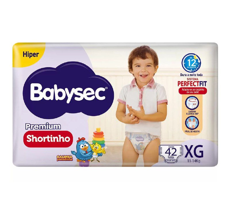 Fralda Descartável Babysec Galinha Pintadinha Shortinho Hiper Xg Com 42 Unidades