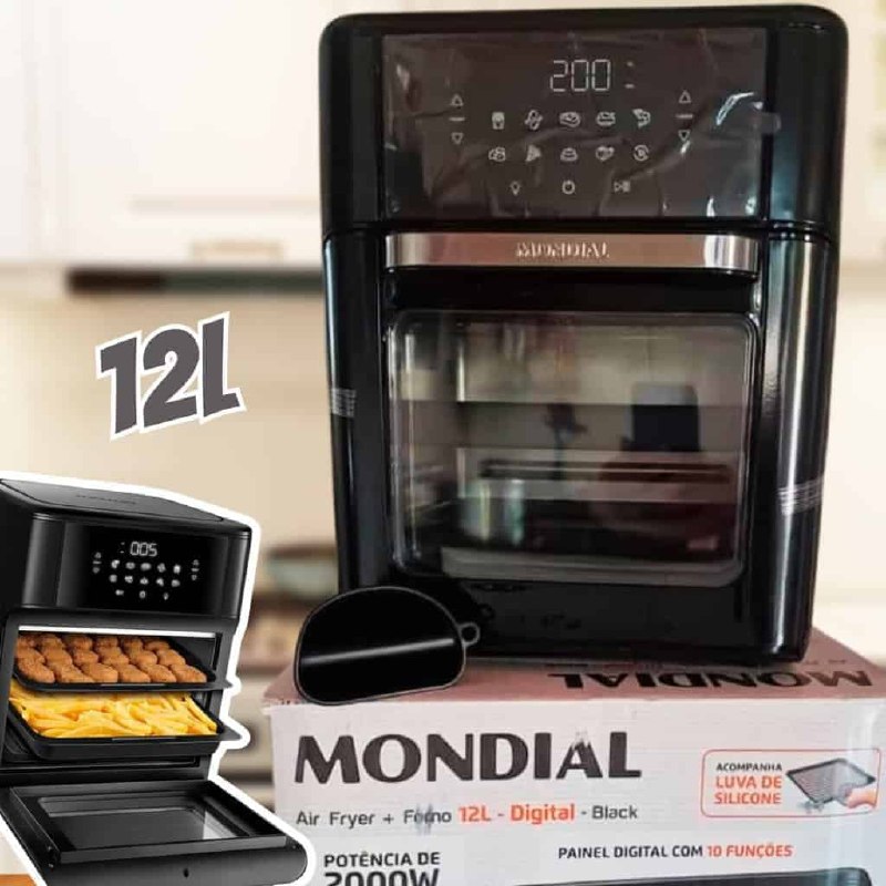 Fritadeira Air Fryer Mondial Forno Oven 12L Painel Touch Preta - 110v/220v