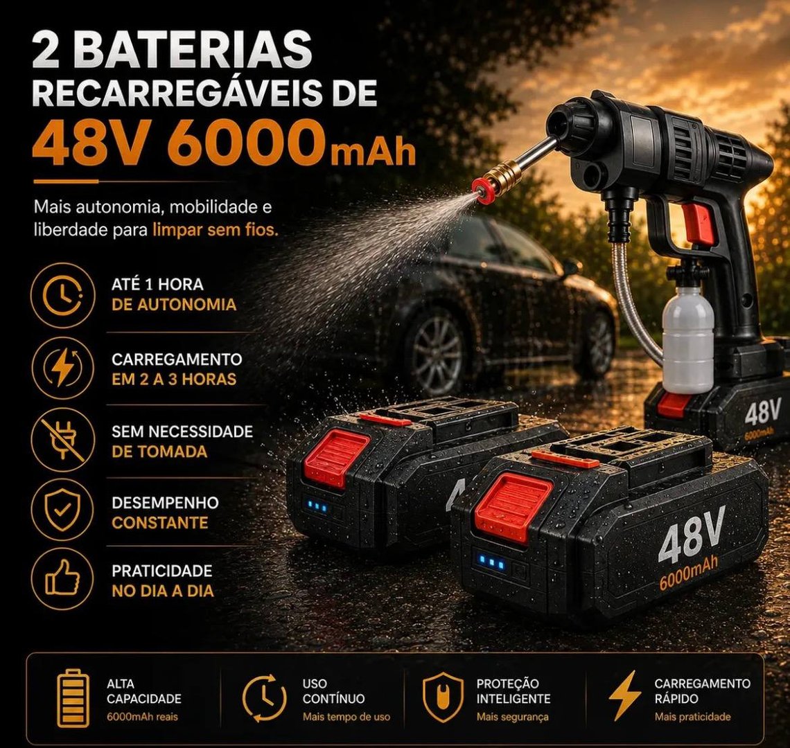 Lavadora Alta Pressão Portátil Recarregável Sem Fio Bivolt Preto 127/220v