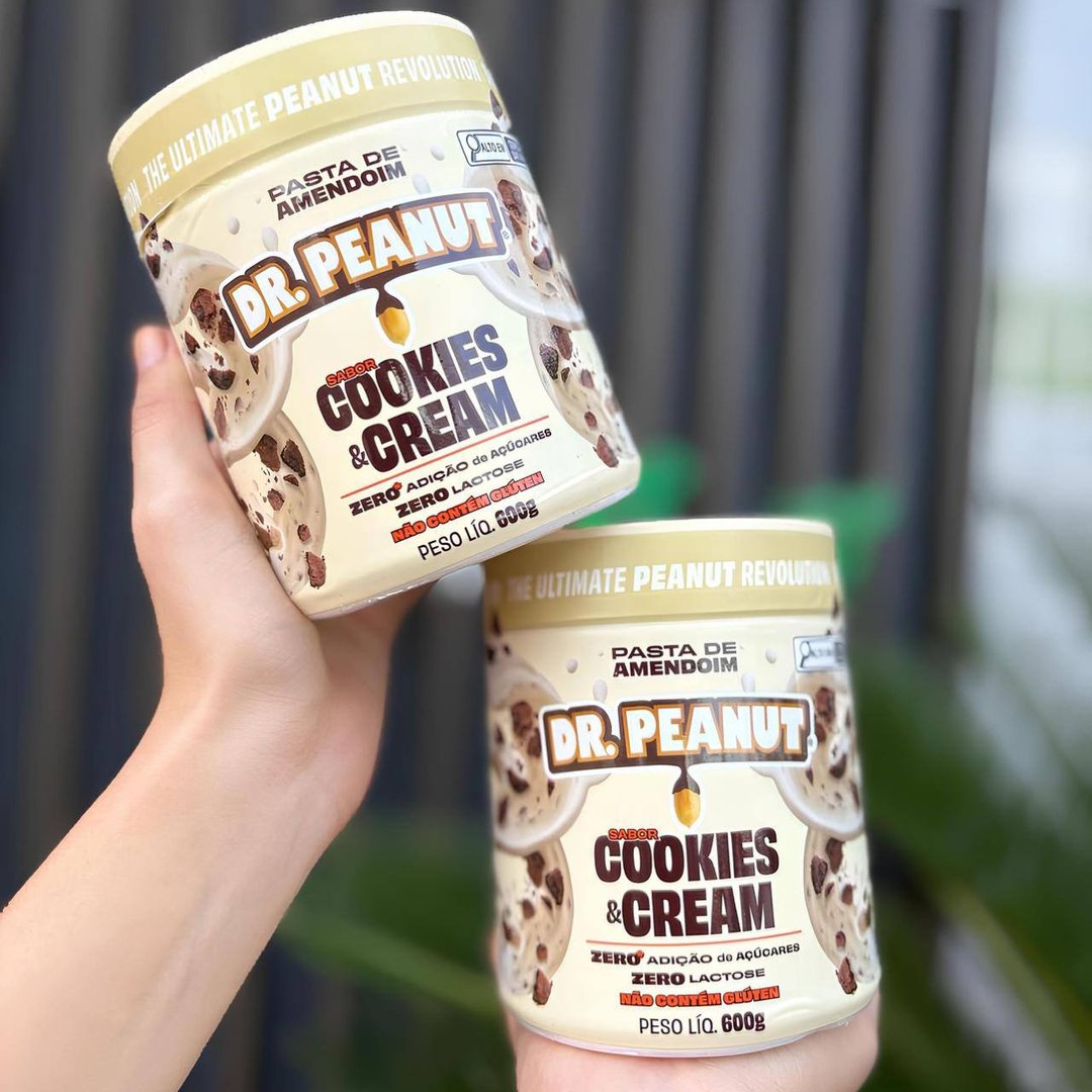 Dr. Peanut Pasta de Amendoim c/Whey Protein - Sabor Cookies & Cream, Pote 600g