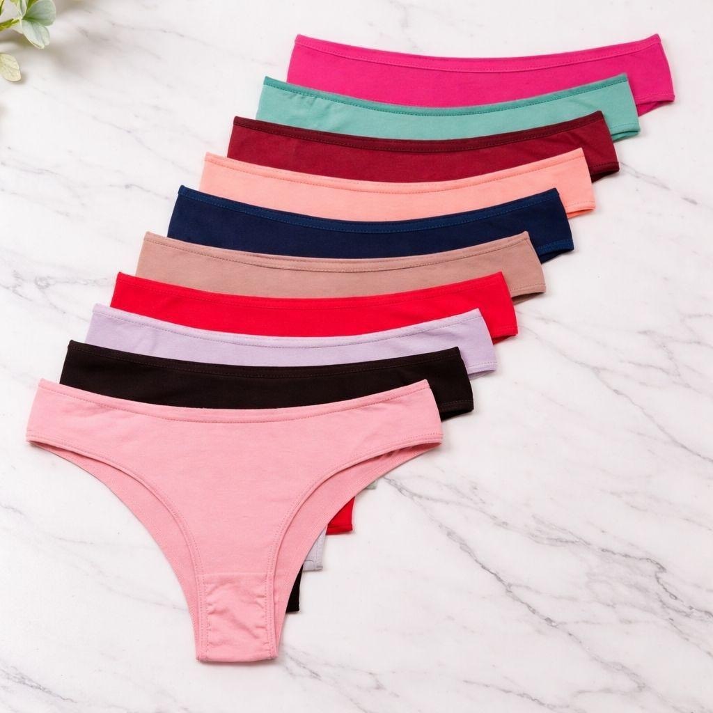 Kit 10 Calcinhas Algodão Tanga Lisa Conforto Basica Feminina