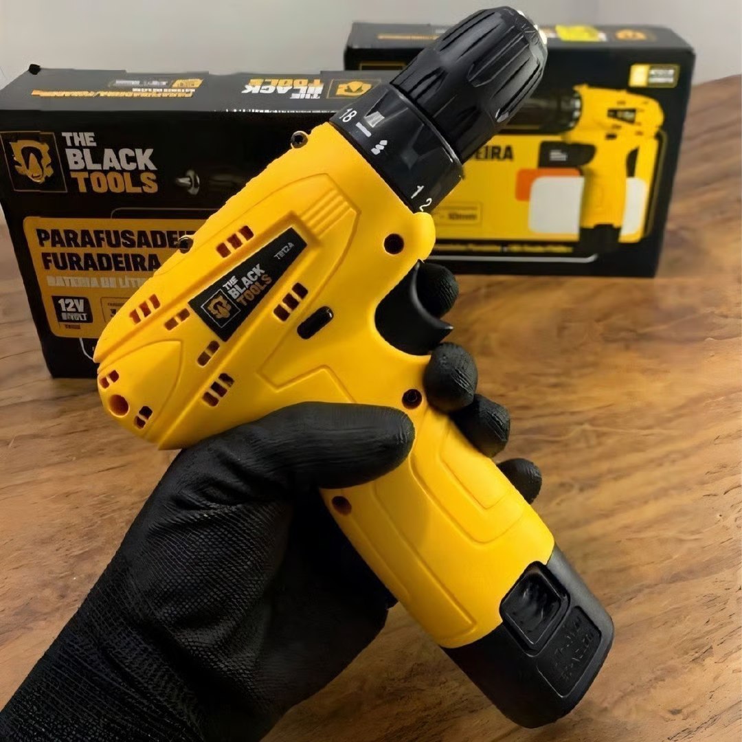 🤓Parafusadeira Furadeira The Black Tools TB12A 3/8 a Bateria Cor Amarelo Frequência 60Hz